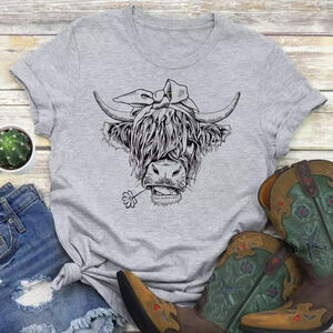 SHEIN Women's Medium Cute Cow Print Grey and Black Tee Graphic Casual Top NIB